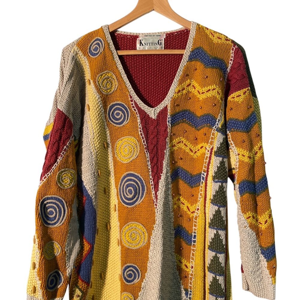 Artistic V-Neck Patchwork Sweater